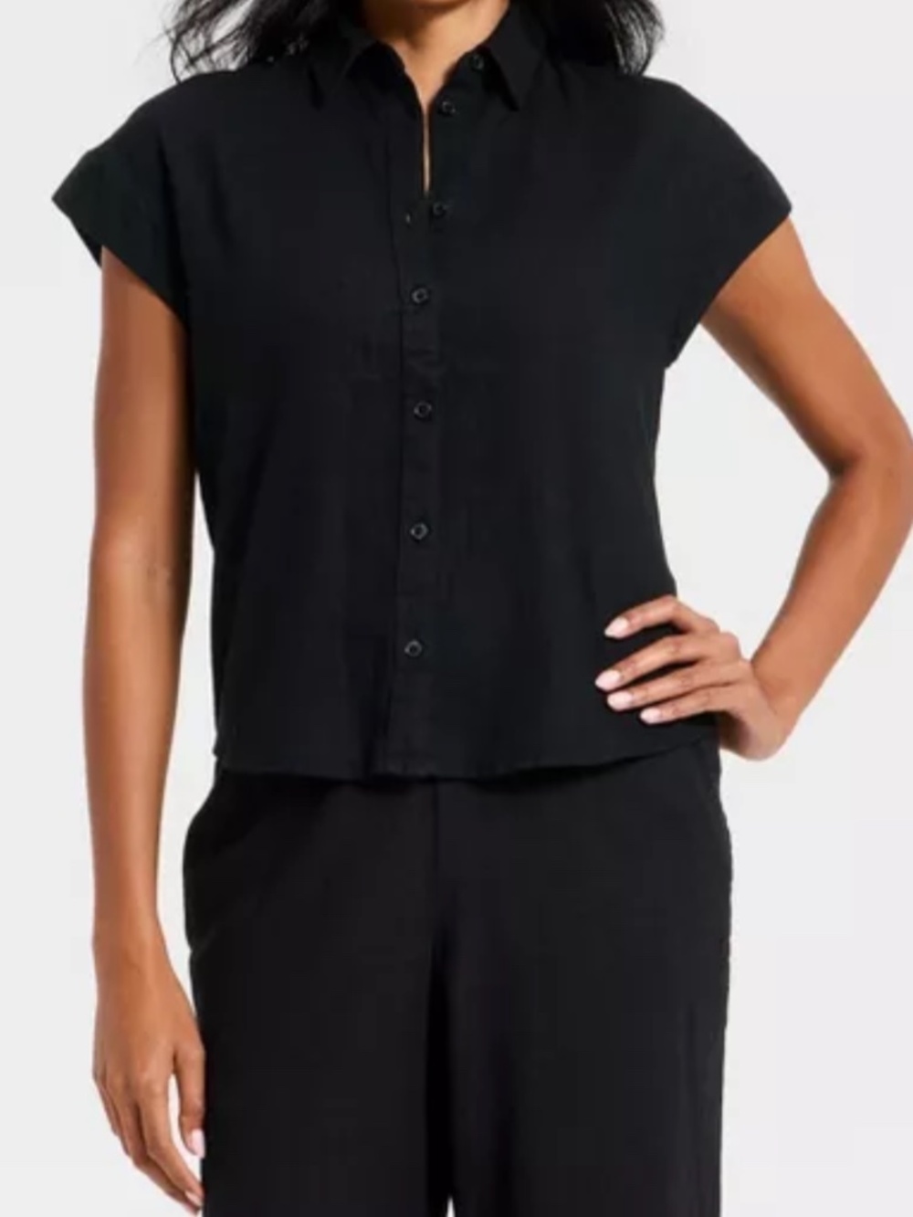 Women’s Collared Cap Sleeve Button Up Shirt Size Medium